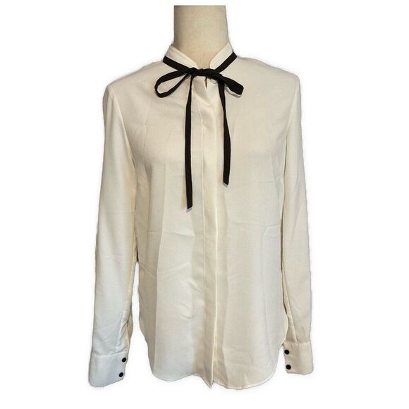 H&M White Black Long Sleeve Button Down Blouse Top 2 Xs - Picture 1 of 5